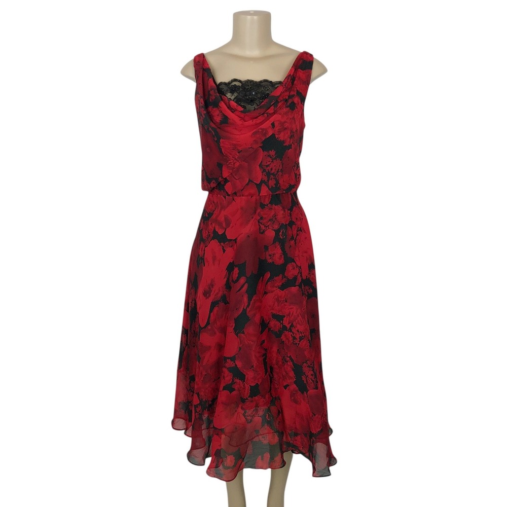 Vintage Coldwater Creek Beaded Floral ALine Midi Dress 6 Romantic Whimsigoth Y2K